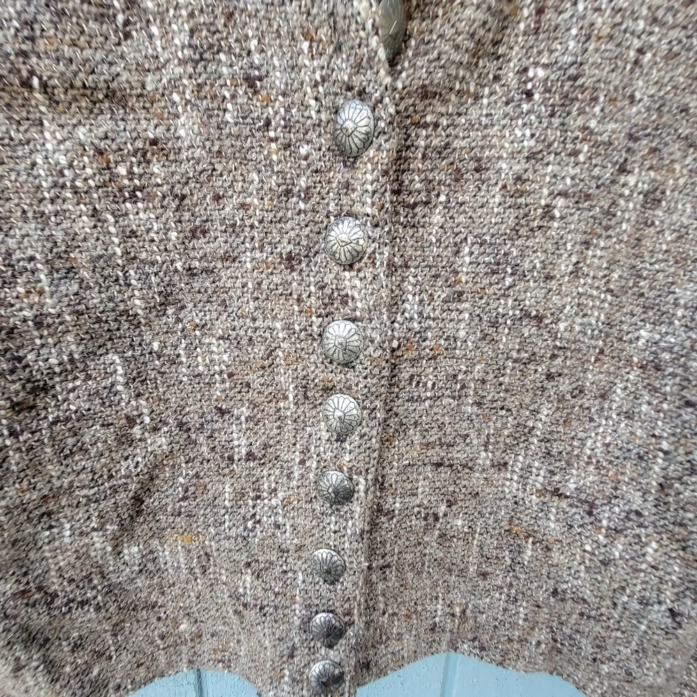 Double D Ranch Cropped Tweed Fringe Beaded Jacket sz S Black Brown Western VTG